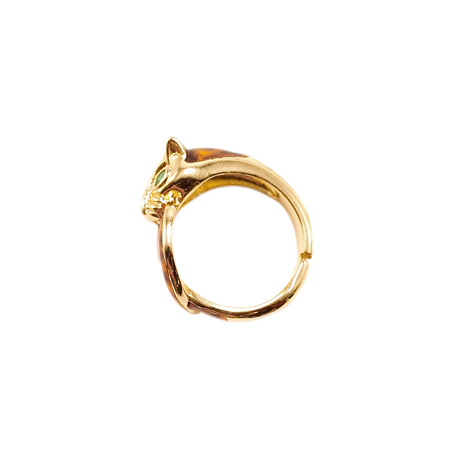 Leopard Open Ring Green Glass Eyes Enamel Court Retro Style