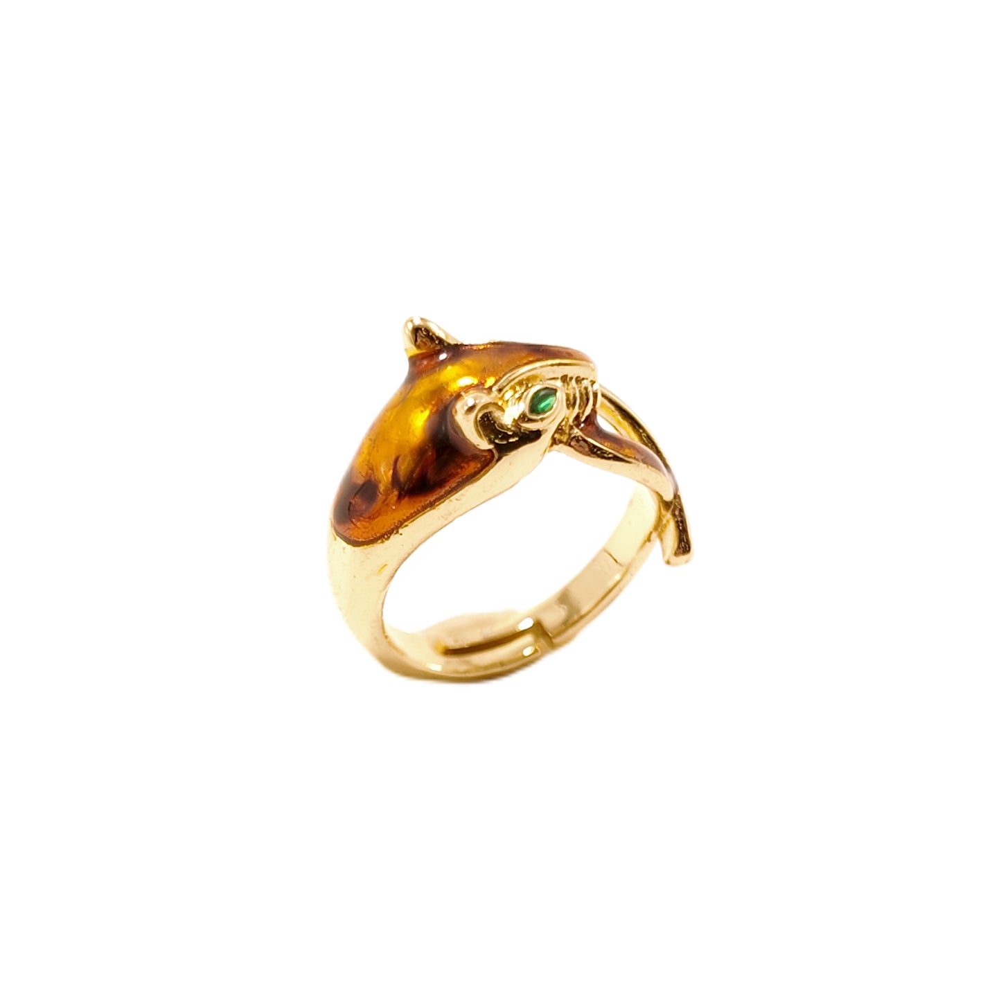 Leopard Open Ring Green Glass Eyes Enamel Court Retro Style