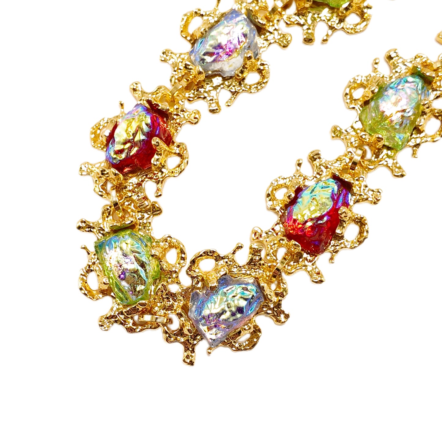 Gavilane Retro King Red, Blue, and Green Three Color Necklace Splicing Glass Aurora Lava Palace Retro