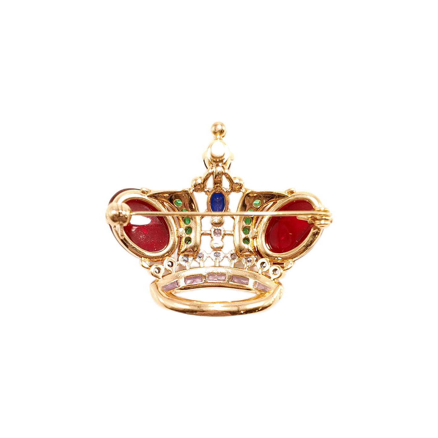 Red glazed colored diamond inlaid crown brooch with a palace retro style