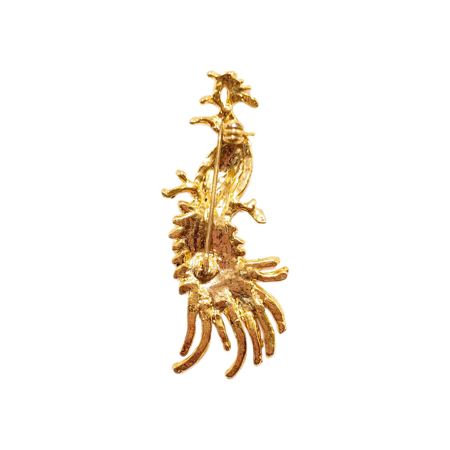 Vintage French 70s Blue Green Peacock Enamel Brooch Red White Rhinestone with Diamonds Palace Vintage Style