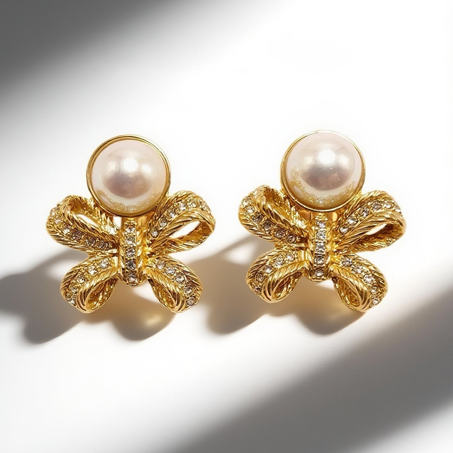 Vintage bow imitation pearl earrings gorgeous palace retro style