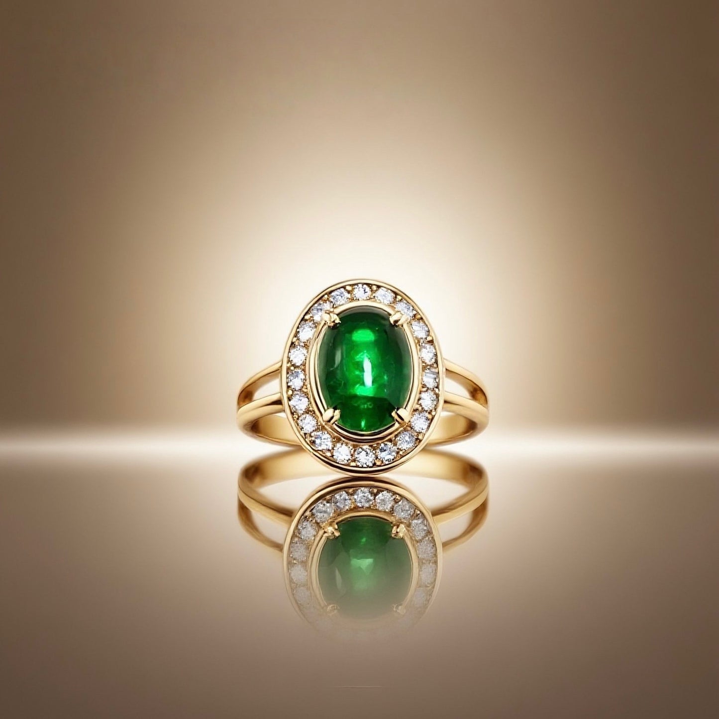 "Emerald Wreathed in Gold" green glazed diamond inlaid open-ended ring with a palace retro style
