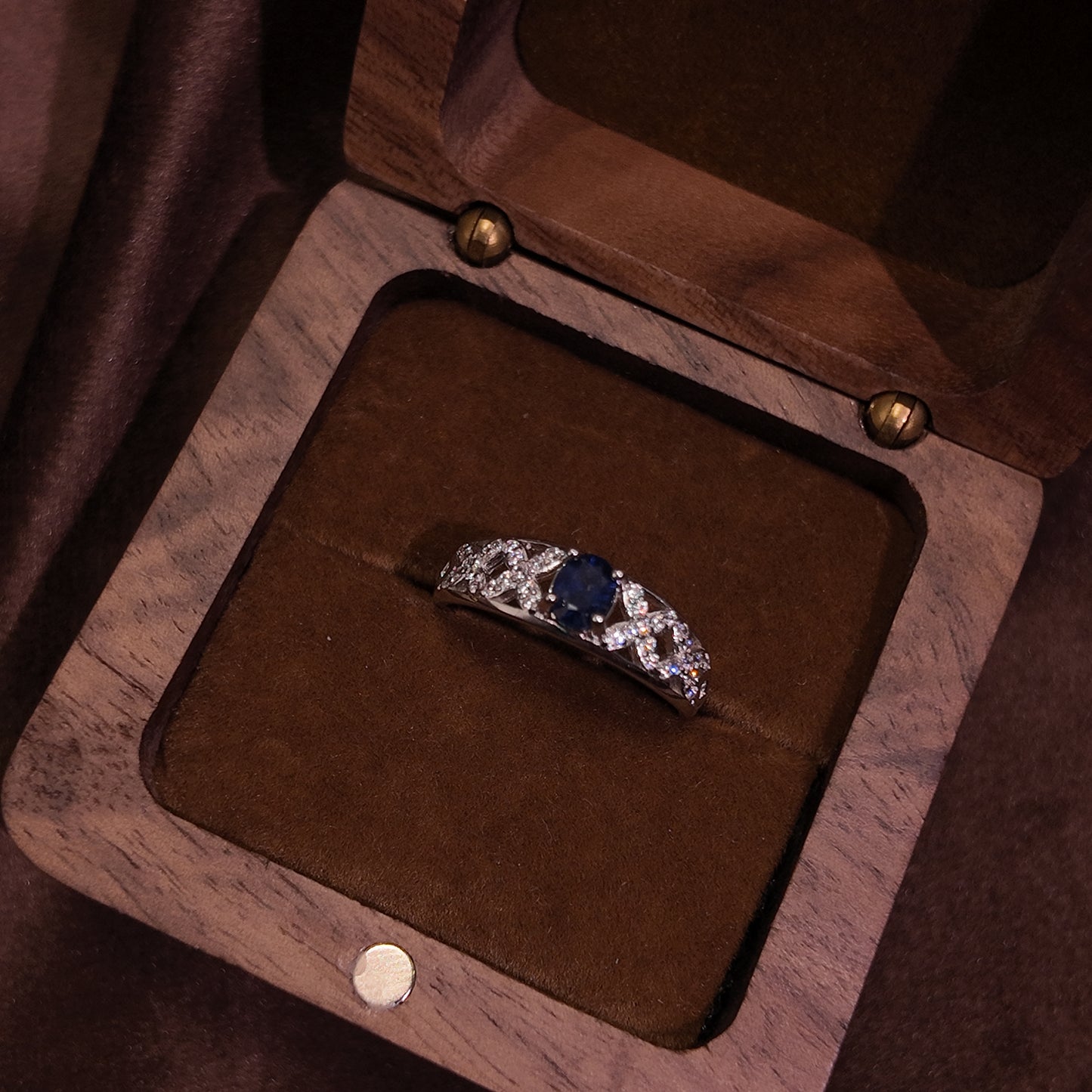 Natural Sapphire Ring Open Ring S925 Pure Silver Blue Hollow Unique Design Palace Retro