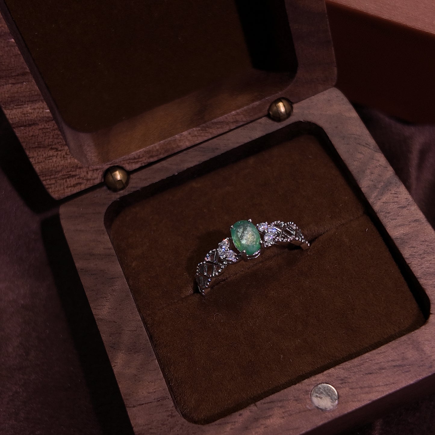 Emeralds Open Ring S925 Solid Silver Oval Exquisite and Compact Daily Inlay Palace Retro