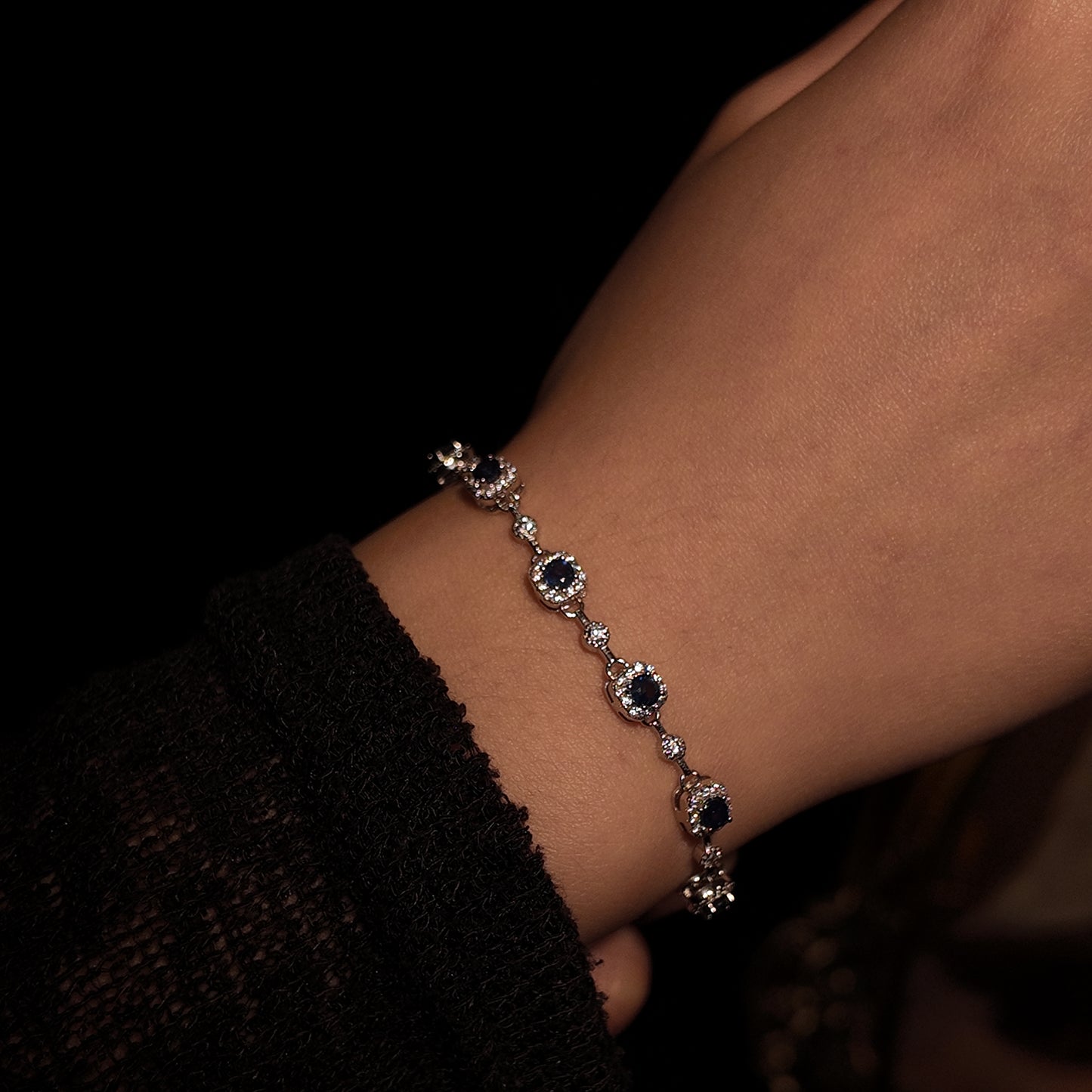 Natural aquamarine bracelet S925 pure silver blue square set with diamonds court retro