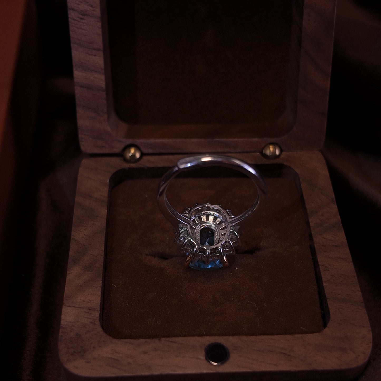 Natural Topaz Open Ring S925 Pure Silver Light Blue Rectangular Starry Surrounding Diamond Set Palace Retro