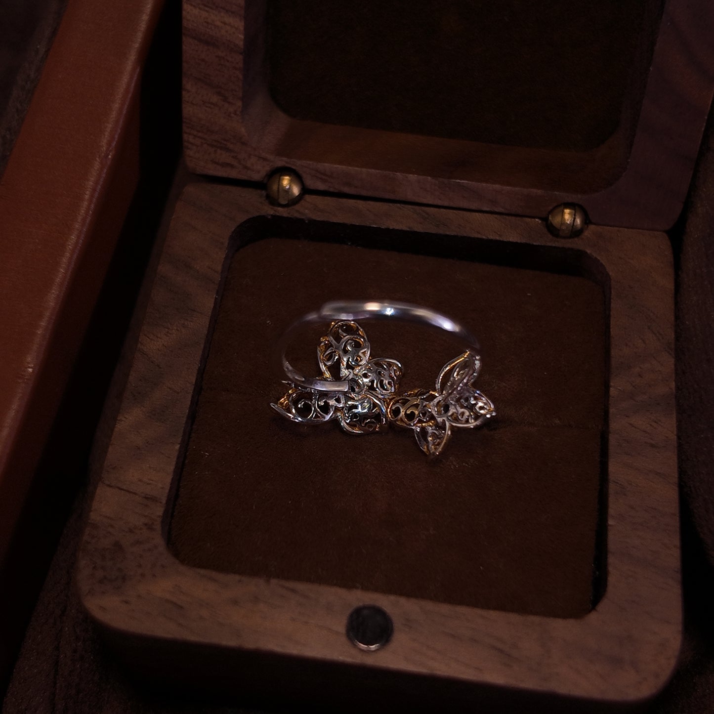 Natural Sapphire Open Ring S925 Pure Silver Two Flowers Three Dimensional Diamond Set Palace Retro