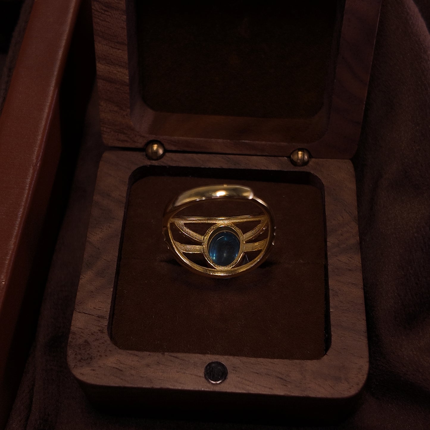 Natural Sea Blue Treasure Open Ring S925 Pure Silver Arch Bridge shaped Wide Face Ring Body Imperial Retro Style