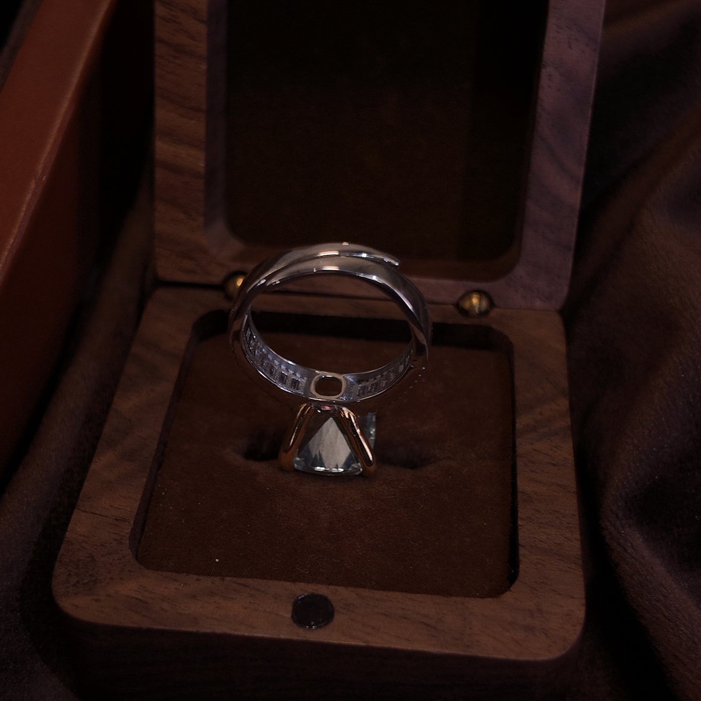 Natural Topaz Open Ring S925 Solid Silver Rectangular Three Dimensional Floating Inlay with Zircon Set Palace Vintage