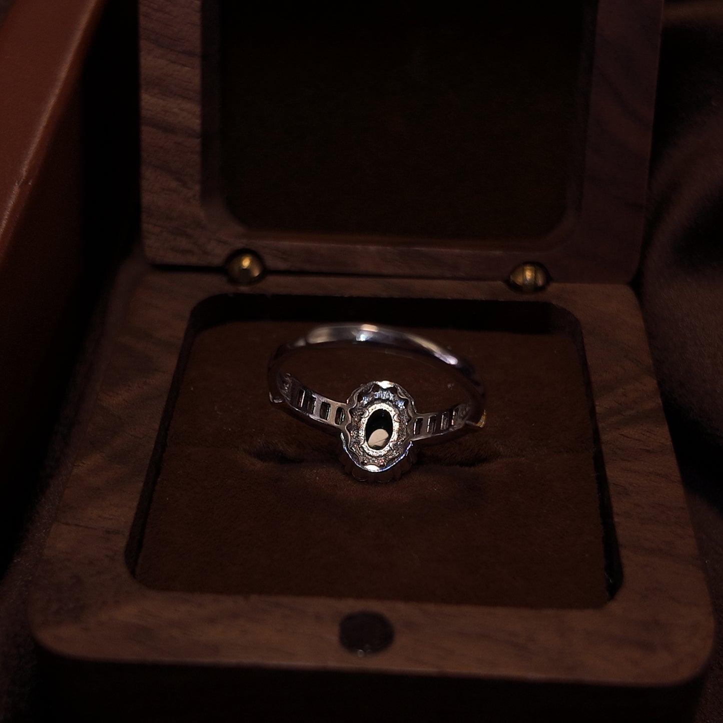 Natural Black Opal Stone Open Ring S925 Pure Silver Oval Edged with Diamond Set Design Imperial Retro