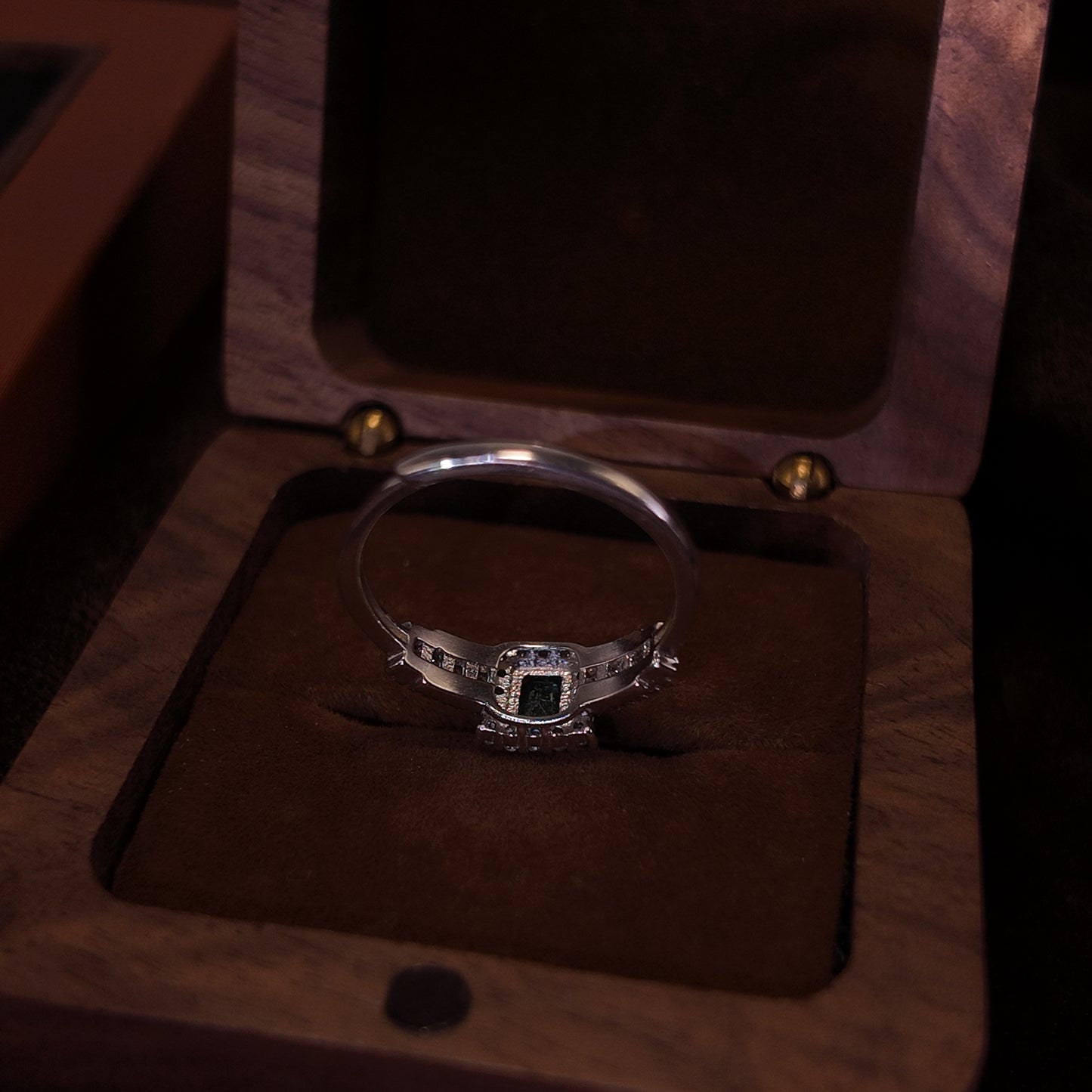 Natural emerald open ring S925 pure silver green square set with diamonds surrounds the palace retro style