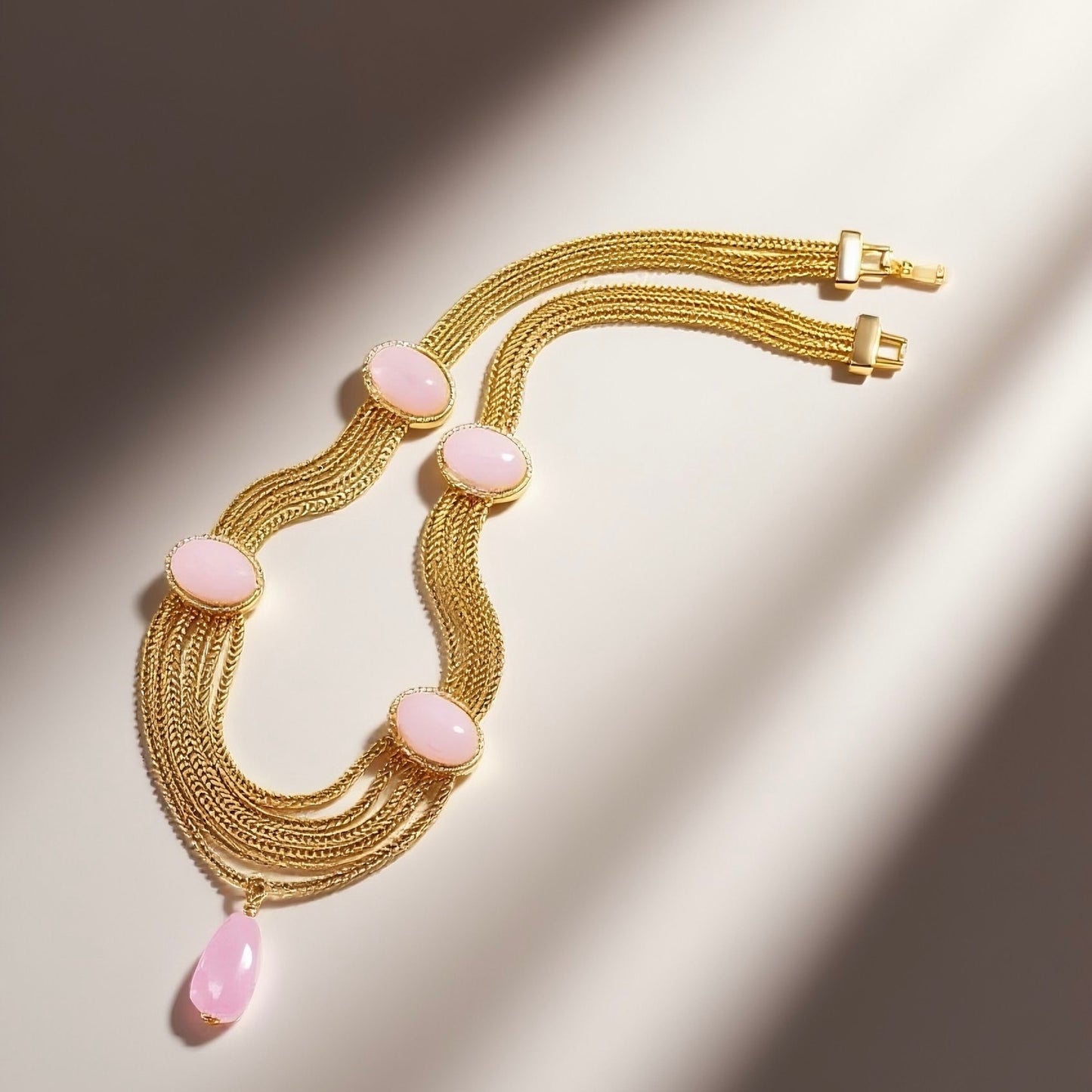 Vintage Weaving Heavy Industry Three layer Pendant Necklace Pink Natural Jade Palace Vintage Style