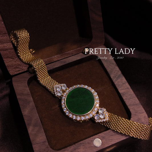 Natural Jadeite A-grade Bracelet S925 Pure Silver Green Dial Design Palace Retro