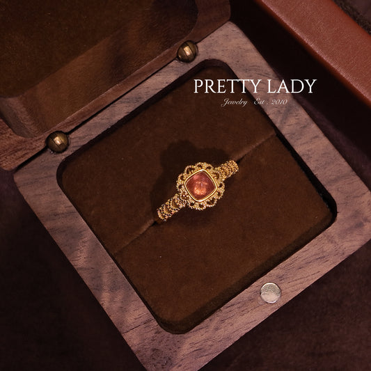 Natural tourmaline ring opening ring S925 pure silver powder purple square lace surrounds the palace retro style