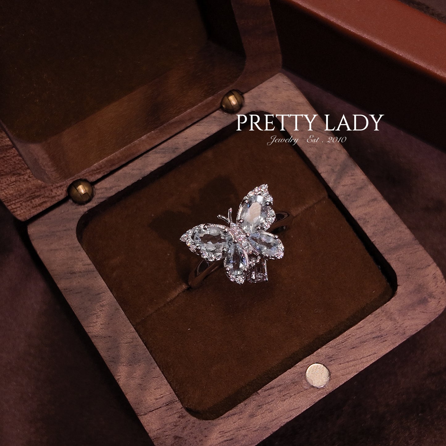 "Azure Sea Relic"Natural Sea Blue Treasure Ring Open Ring S925 Pure Silver Light Blue Butterfly Dynamic Pendant Palace Retro