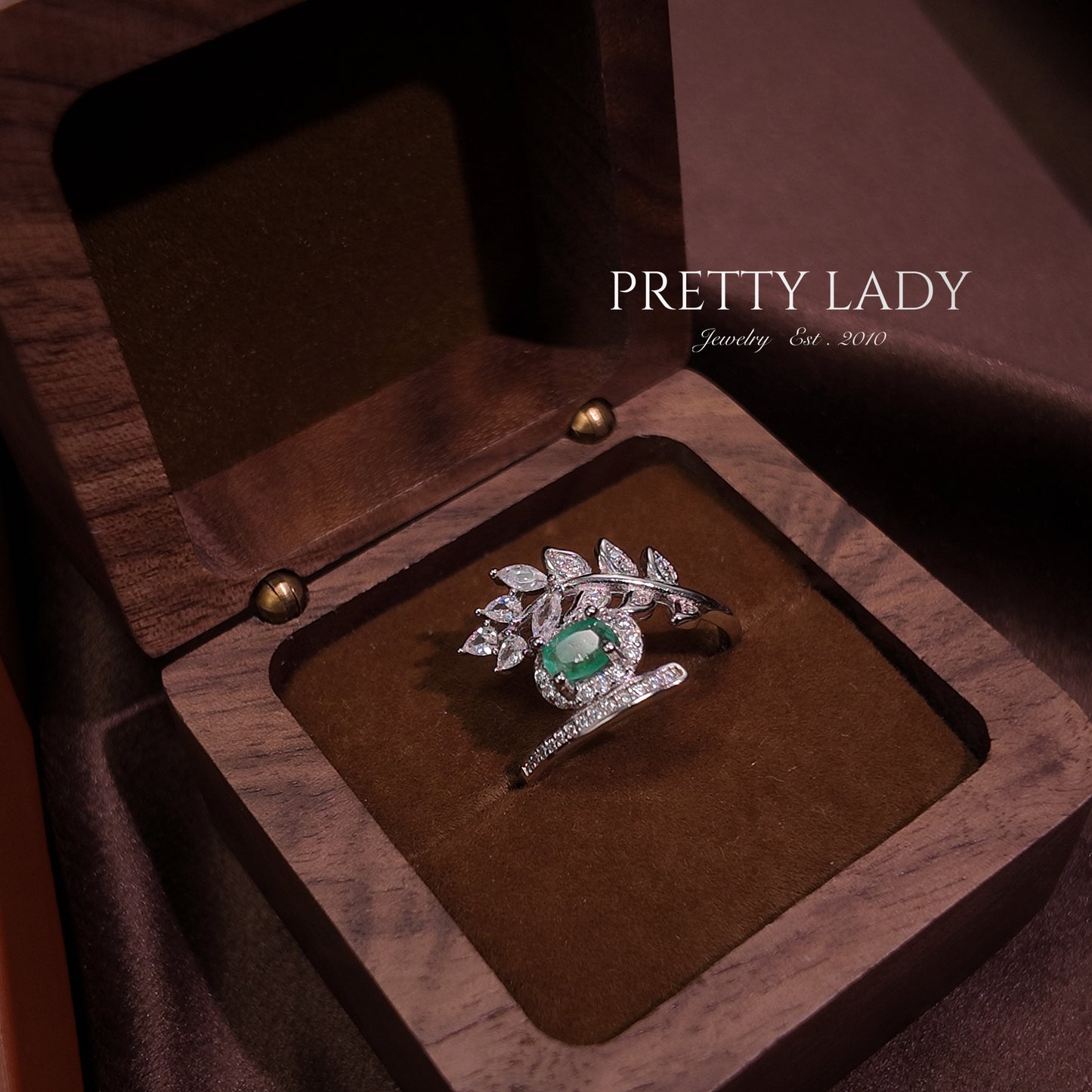 Natural emerald open ring S925 pure silver bell orchid niche exquisite retro