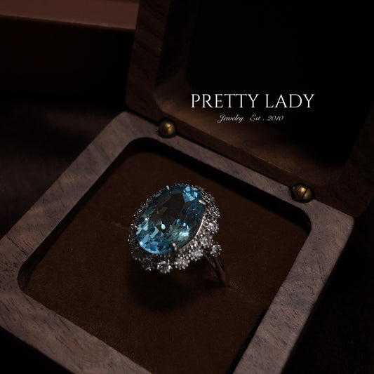 Natural Topaz Open Ring S925 Solid Silver Large Oval Inlaid with Small Exquisite Vintage Design