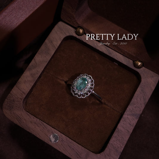 Natural emerald open ring S925 pure silver hollow lace niche exquisite retro