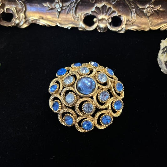 Vintage British Sphinx brooch 3D fireworks blue rhinestone glass inlaid gold-plated palace retro style