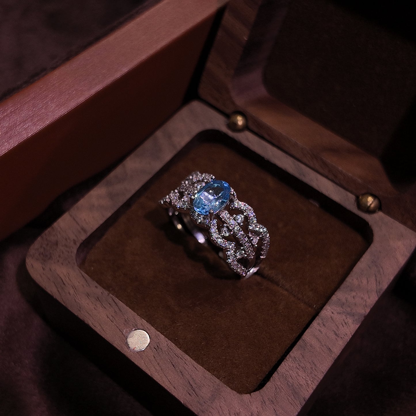 Natural Topaz Open Ring S925 Pure Silver Blue Lace Lace Small and Exquisite Vintage