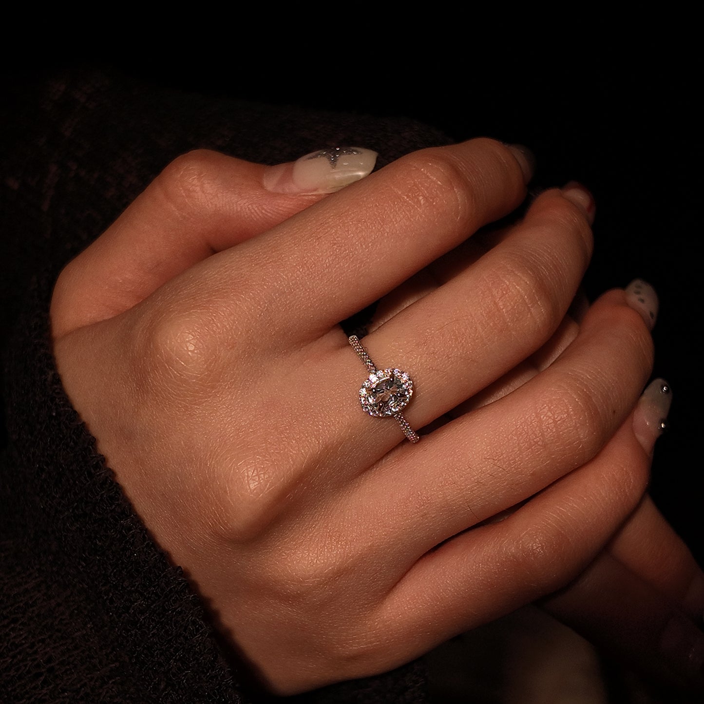 Natural aquamarine gemstone open ring S925 pure silver blue niche exquisite small retro