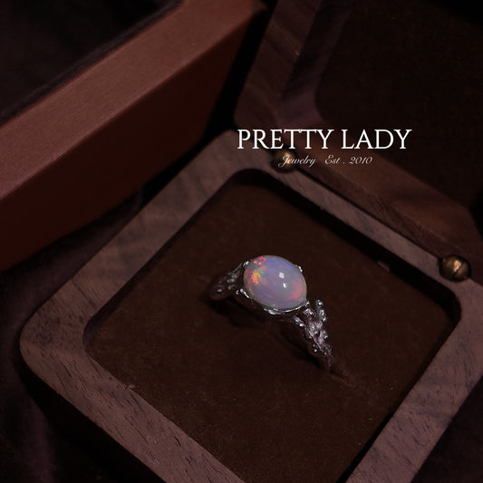 Natural Opal Stone Open Ring S925 Pure Silver Colorful Cat Claw Shaped Bracelet Small and Exquisite Small and Vintage