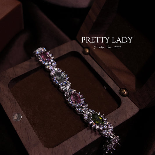 Natural tourmaline colored bracelet S925 pure silver pink green yellow splicing niche exquisite small retro