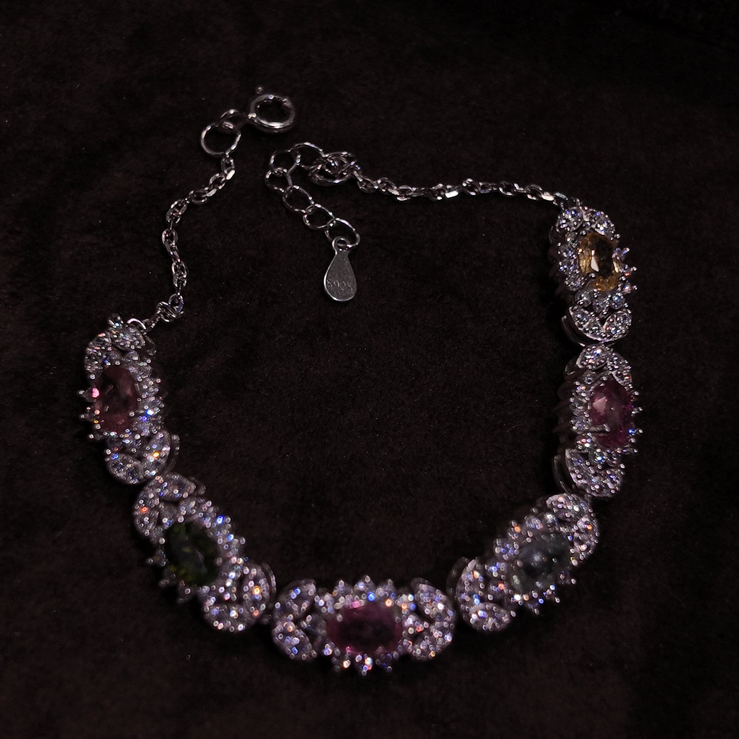 Natural tourmaline colored bracelet S925 pure silver pink green yellow splicing niche exquisite small retro