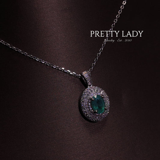Natural emerald pendant necklace S925 pure silver oval luxury niche exquisite retro