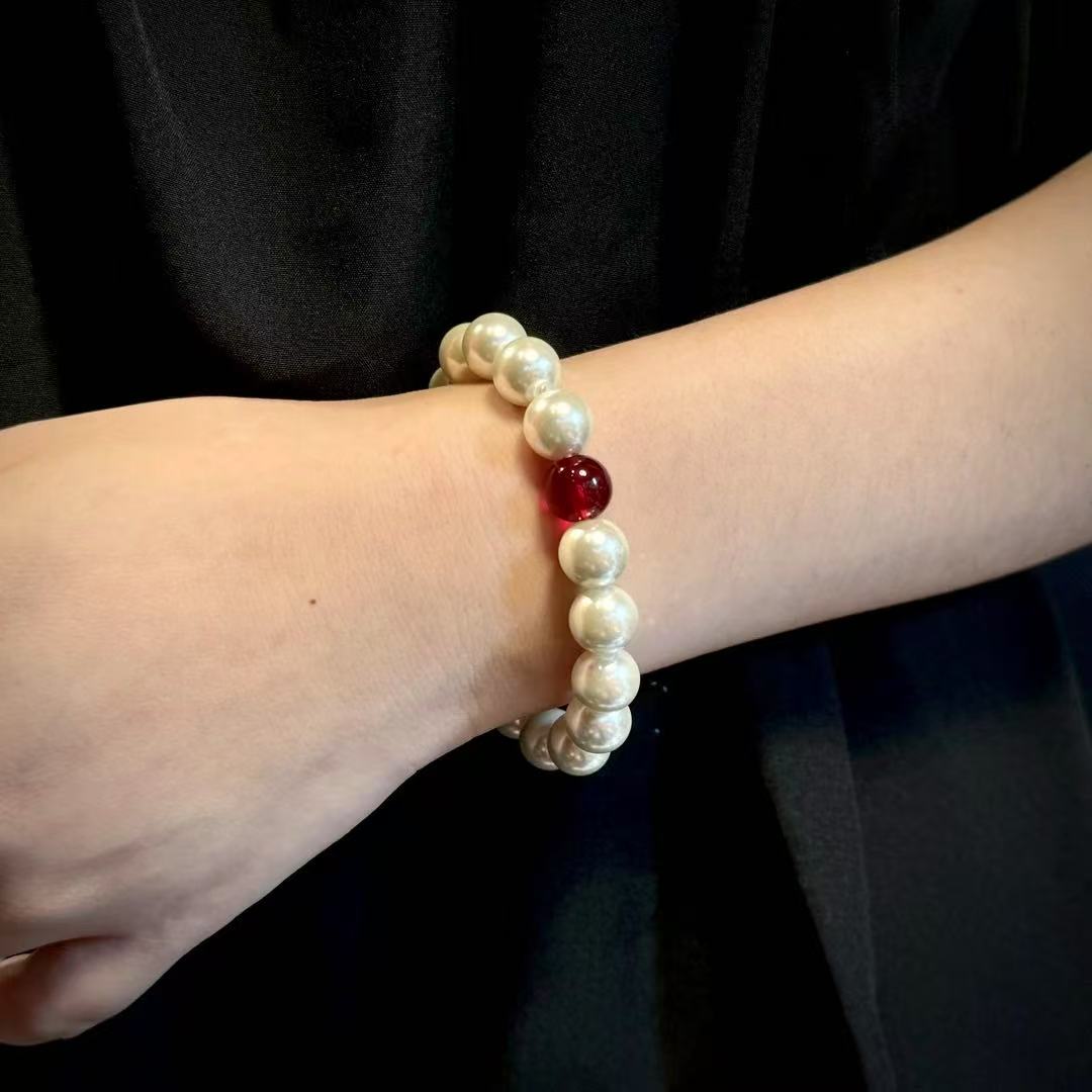 Imitation pearl glass bead new Chinese red bracelet