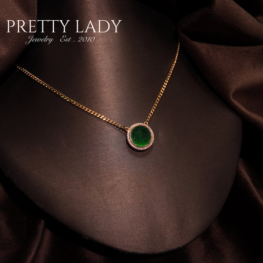 Natural Jadeite A-grade Necklace S925 Pure Silver Round Diamond Set Back Butterfly Hollow Palace Retro