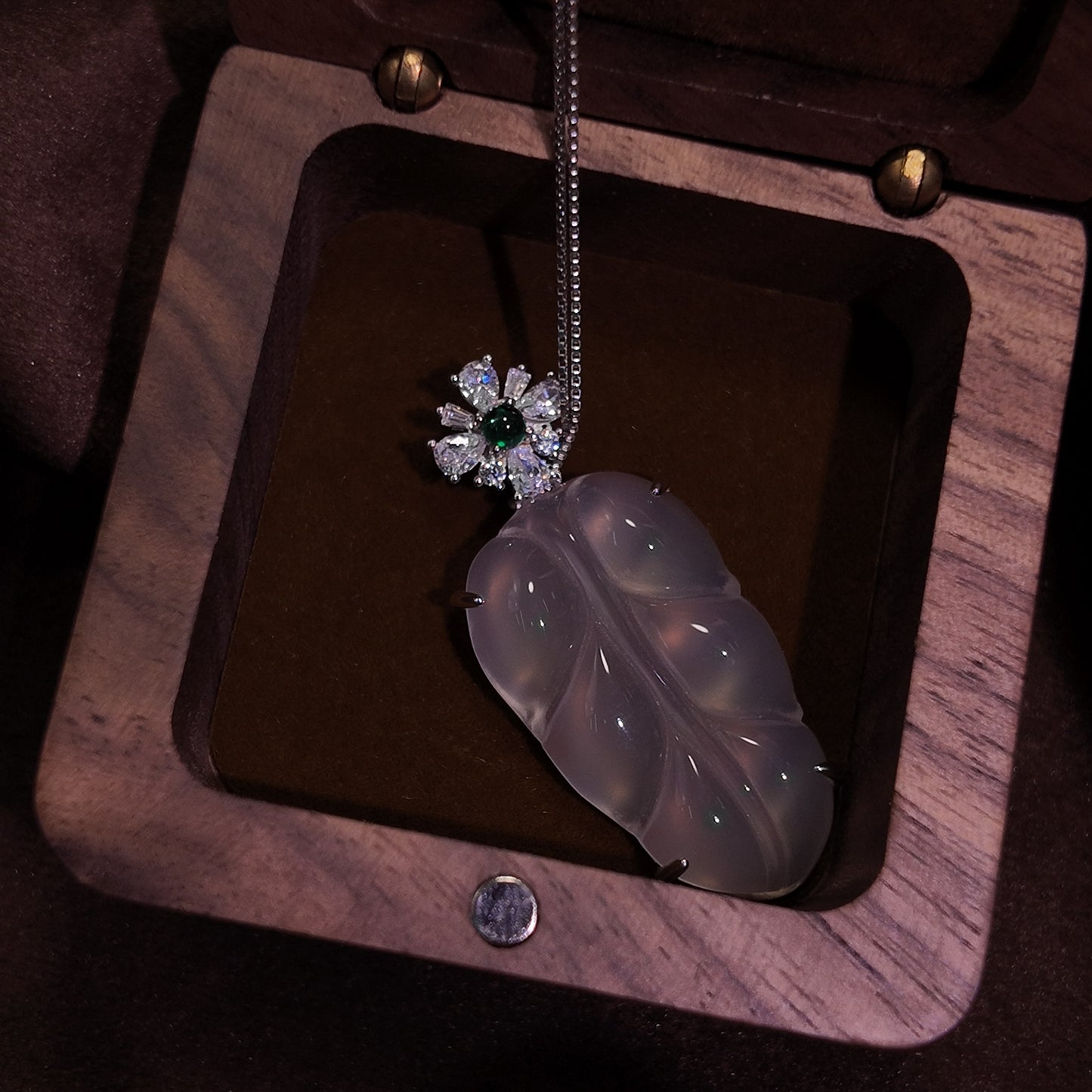 Natural Jade Marrow Pendant Necklace S925 Pure Silver White Green Diamond Set Palace Retro