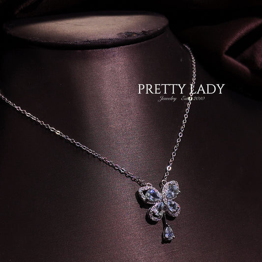 Natural Sea Blue Treasure Necklace S925 Pure Silver Light Blue Butterfly Dynamic Pendant Palace Retro