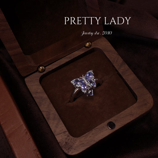 Natural Tanzanite Open Ring S925 Pure Silver Purple Butterfly Dynamic Tassel Set with Diamond Palace Retro
