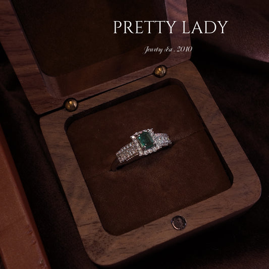 Natural emerald open ring S925 pure silver green square set with diamonds surrounds the palace retro style