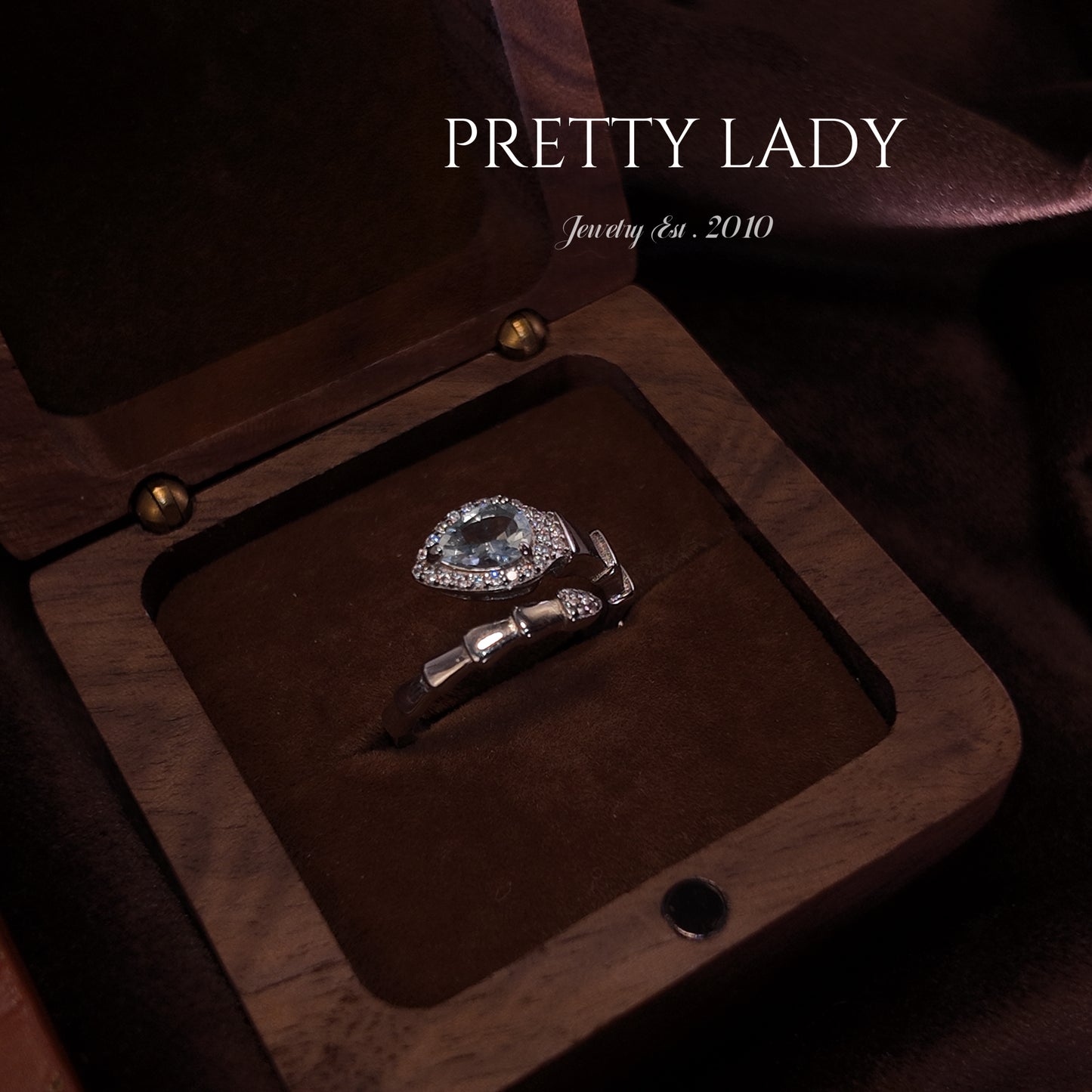 Natural aquamarine open ring S925 pure silver blue snake shaped diamond set palace retro