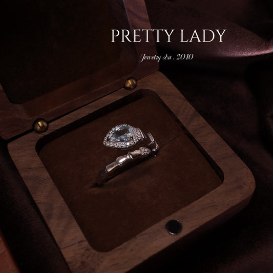 Natural aquamarine open ring S925 pure silver blue snake shaped diamond set palace retro