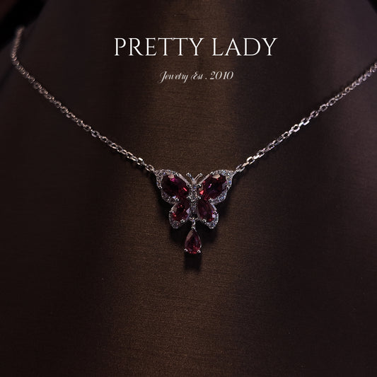 Natural red garnet necklace S925 pure silver rose red butterfly dynamic tassel design court retro