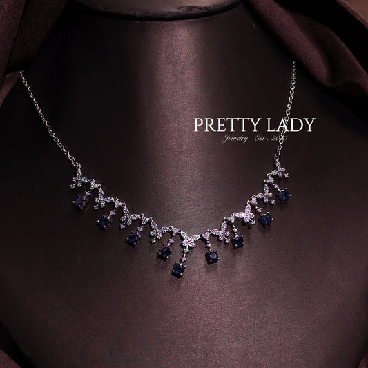 Natural aquamarine necklace S925 pure silver blue butterfly splicing court retro
