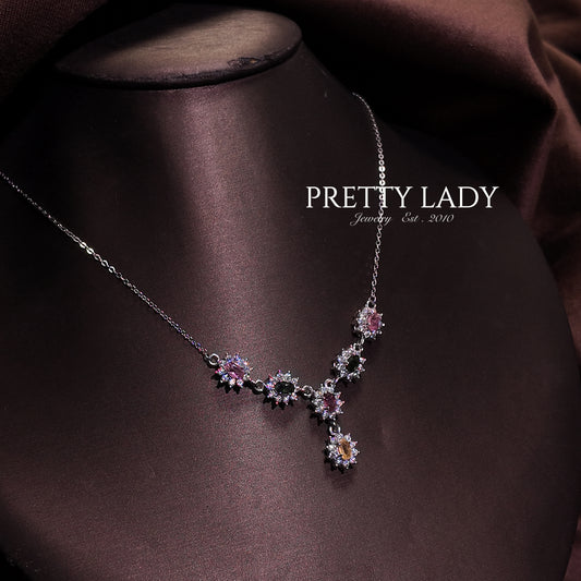 Natural tourmaline necklace S925 pure silver red green yellow spliced palace retro