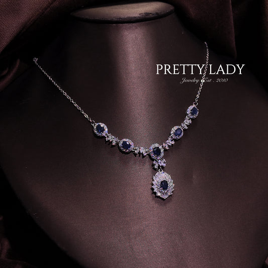 Natural aquamarine necklace S925 pure silver blue V-shaped luxurious palace retro