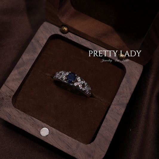 Natural Sapphire Ring Open Ring S925 Pure Silver Blue Hollow Unique Design Palace Retro