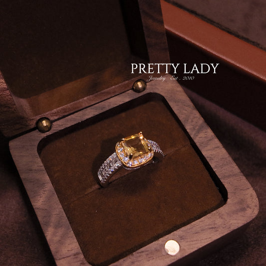 Yellow Crystal Open Ring S925 Pure Silver Yellow Square Inlaid with Palace Vintage