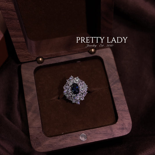 Natural Sapphire Ring Open Ring S925 Pure Silver Elliptical Blue Starry Royal Vintage