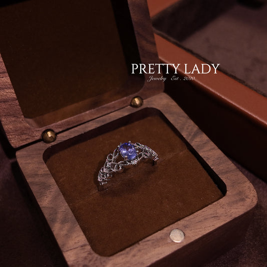 Natural Tanzanite Ring Opening Ring S925 Pure Silver Blue Purple Hollow Lace Palace Vintage