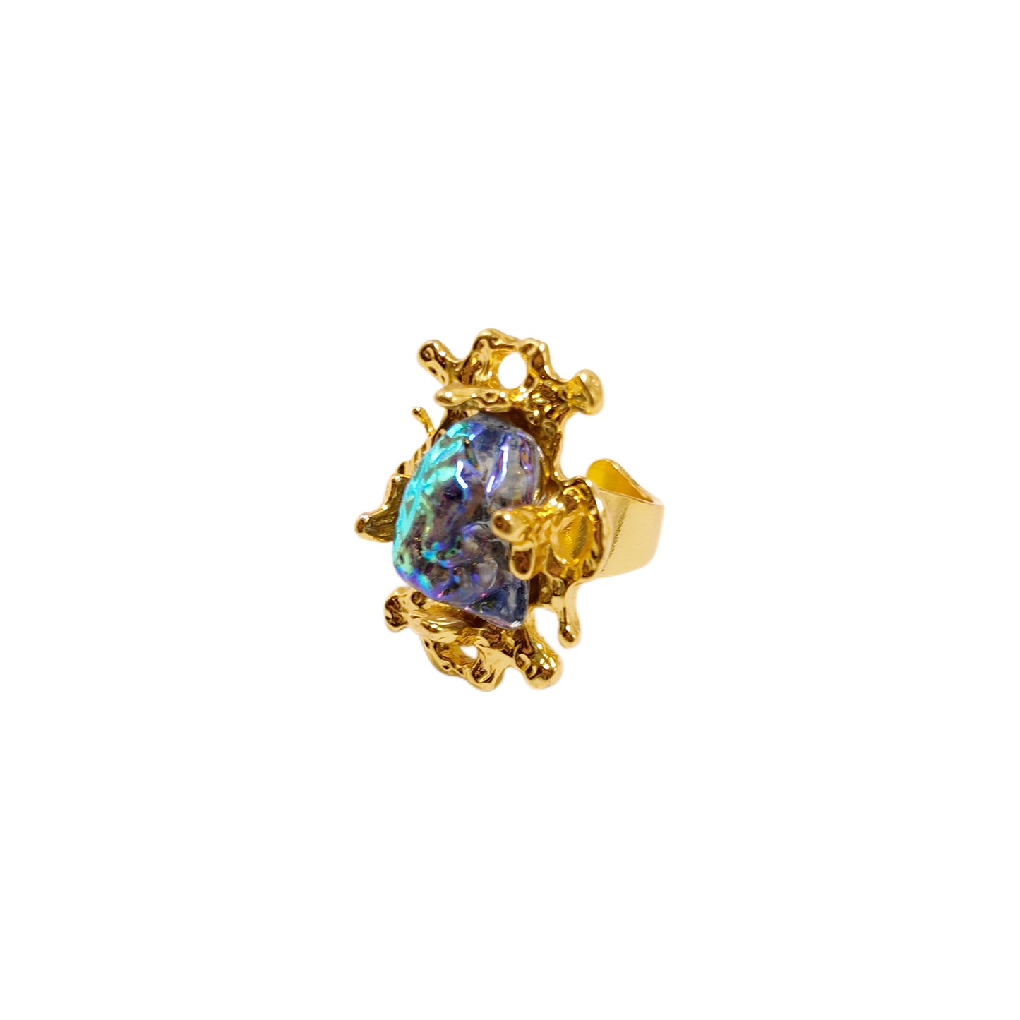 Gavilane the King of Retro Chapalli Blue Glass Ring with Adjustable Ring Opening Gorgeous Palace Retro