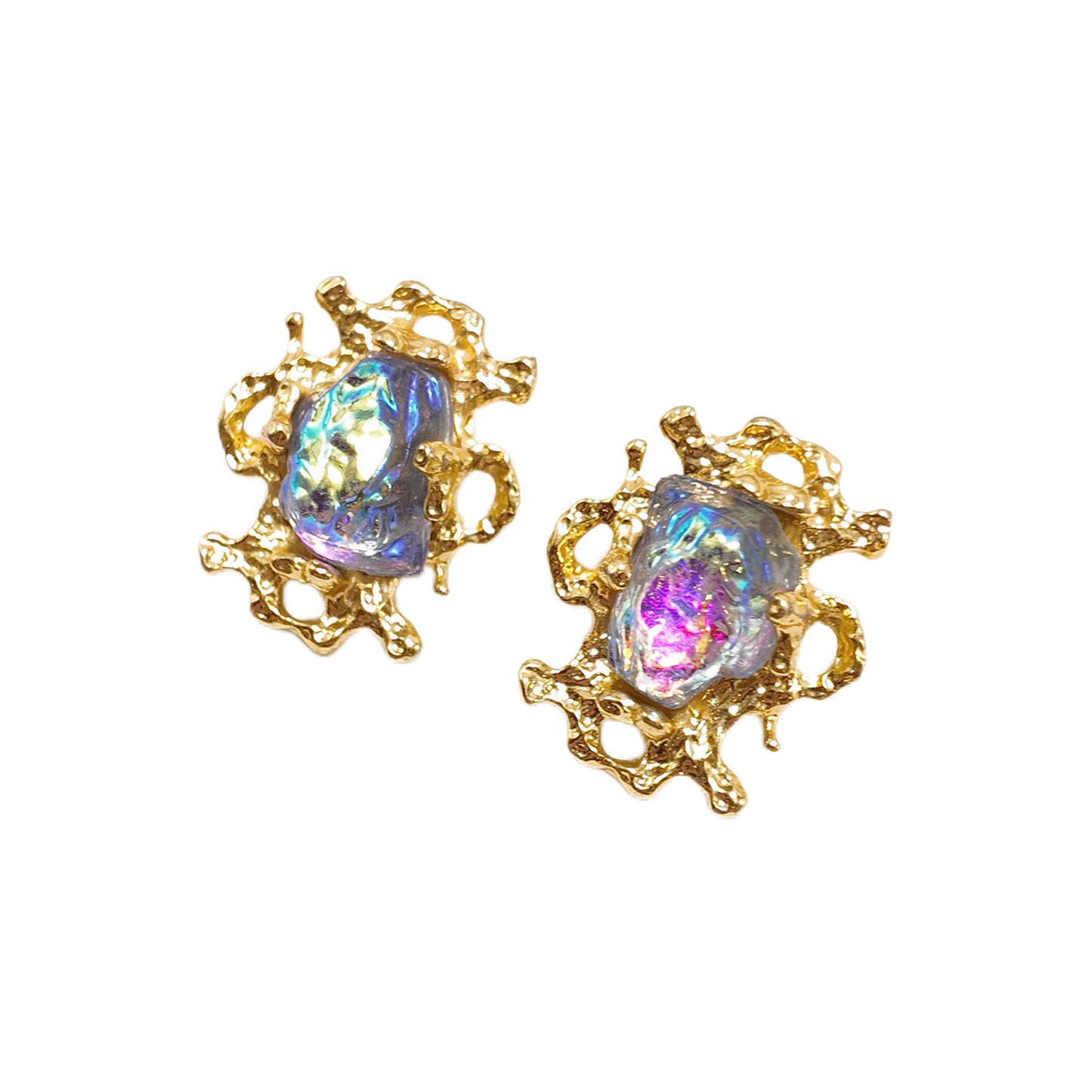 "Lava Blue Glass Glow"Gavilane the King of Retro Chaparelli Blue Aurora Glass Earclip Palace Retro Style