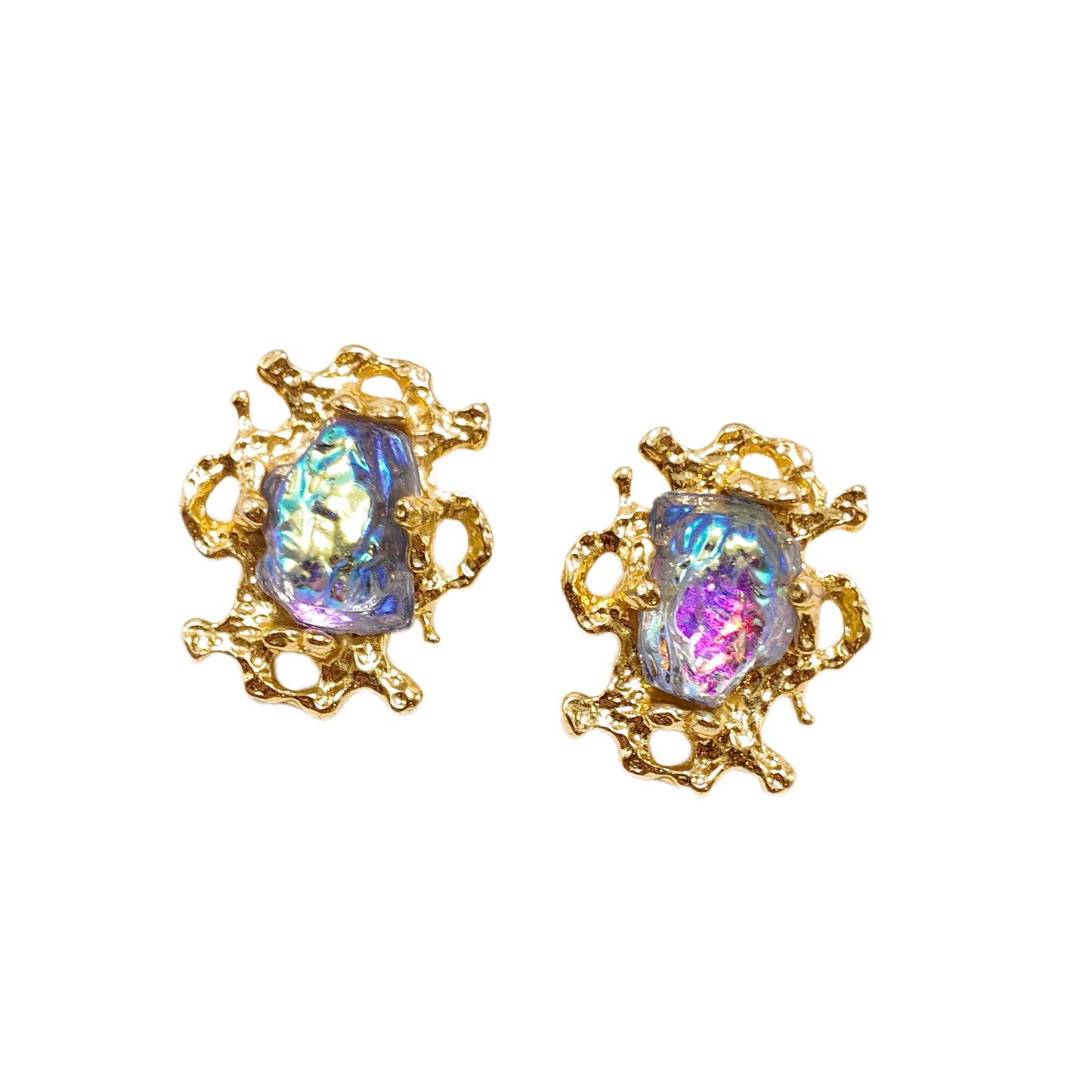 "Lava Blue Glass Glow"Gavilane the King of Retro Chaparelli Blue Aurora Glass Earclip Palace Retro Style