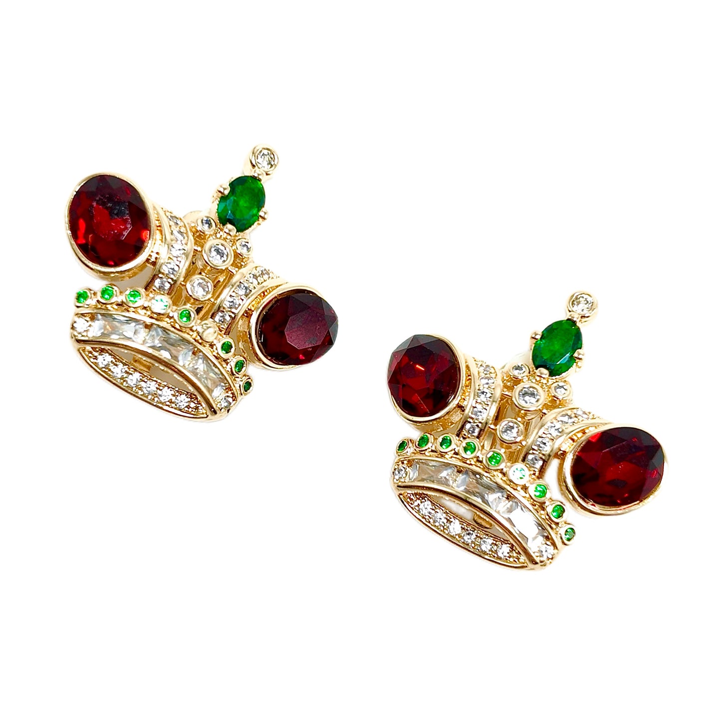 Vintage Crown Earnail Earclip in Two Styles Red and Green Glass Splicing Gorgeous Palace Vintage